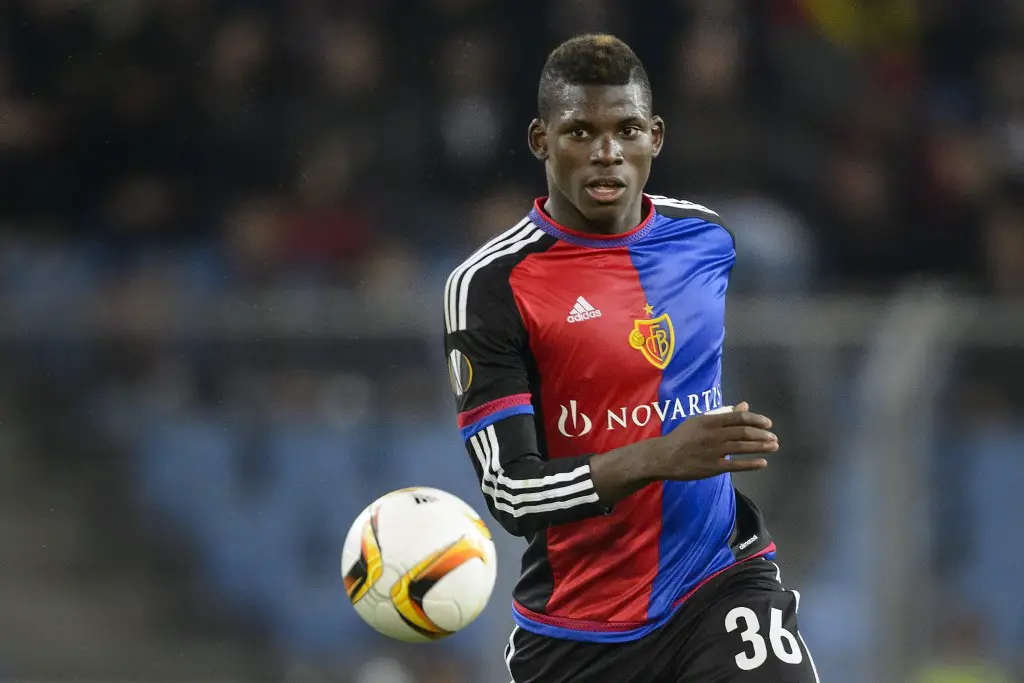 Basel's Swiss forward Breel Embolo controls the ball during the UEFA Europa League football match between FC Basel and KKS Lech Poznan at St. Jakob Park stadium in Basel on October 1, 2015. AFP PHOTO / FABRICE COFFRINI (Photo credit should read FABRICE COFFRINI/AFP/Getty Images)