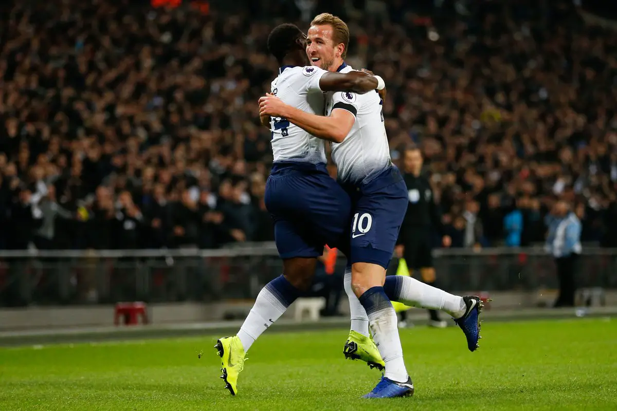 Harry Kane of Tottenham scores against Chelsea