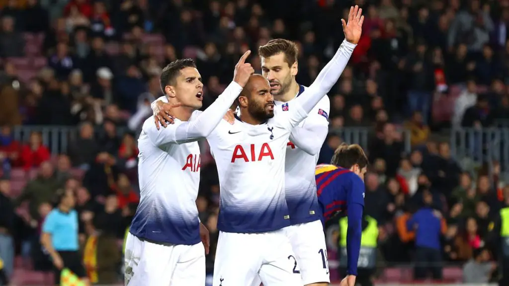 Lucas Moura celebrates for Tottenham