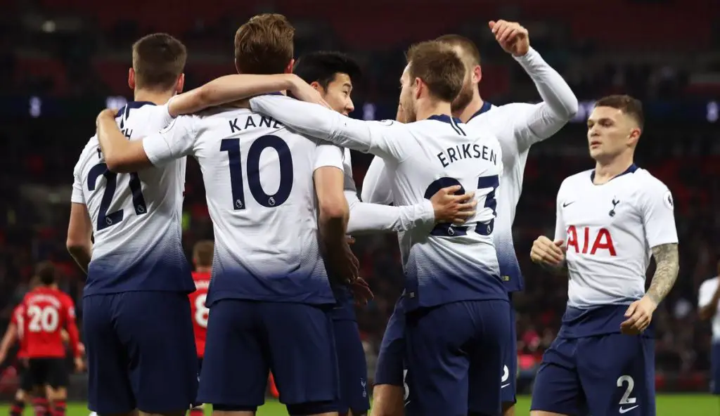 Tottenham players celebrate against Southampton