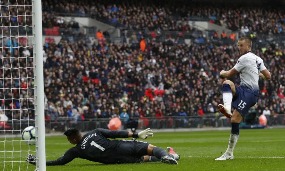 Eric Dier of Tottenham scores against Cardiff