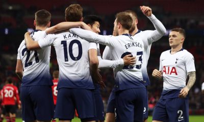 Tottenham players celebrate against Southampton