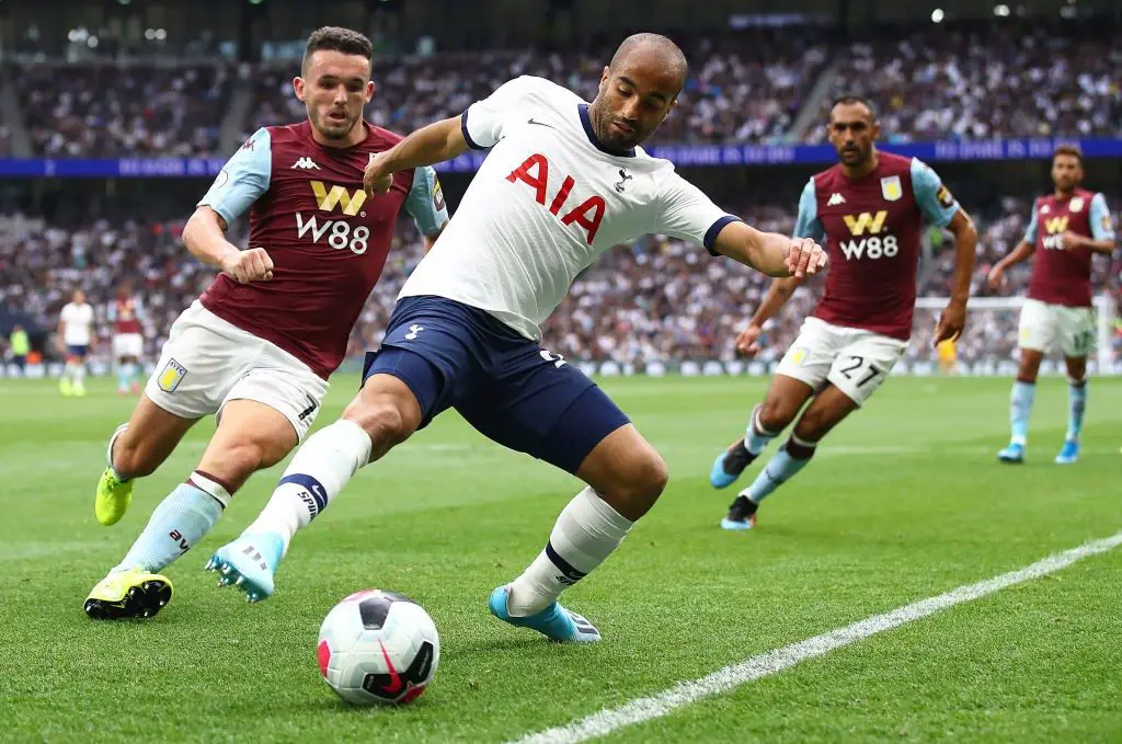 Lucas Moura in action for Tottenham Hotspur against John McGinn of Aston Villa.