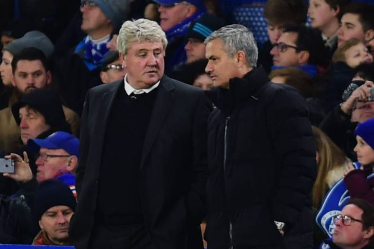 Steve Bruce with the then Tottenham Hotspur manager, Jose Mourinho.