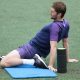 Ben Davies stretches during the session
