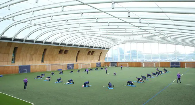 Tottenham players in indoor training session