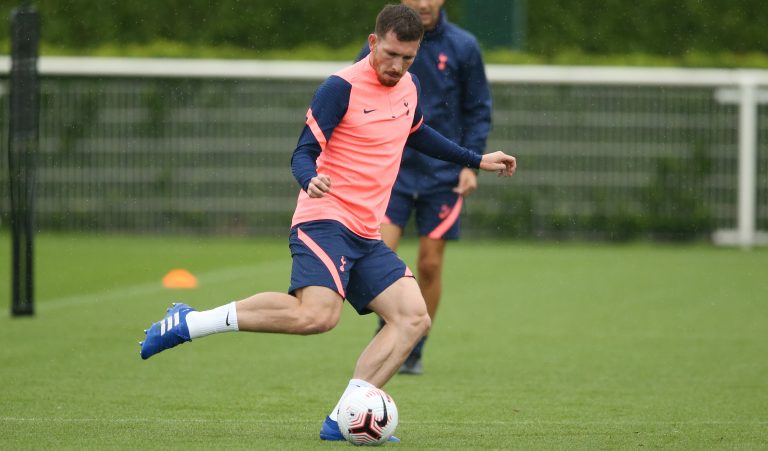 Pierre Emile Hojbjerg in training at Tottenham Hotspur.