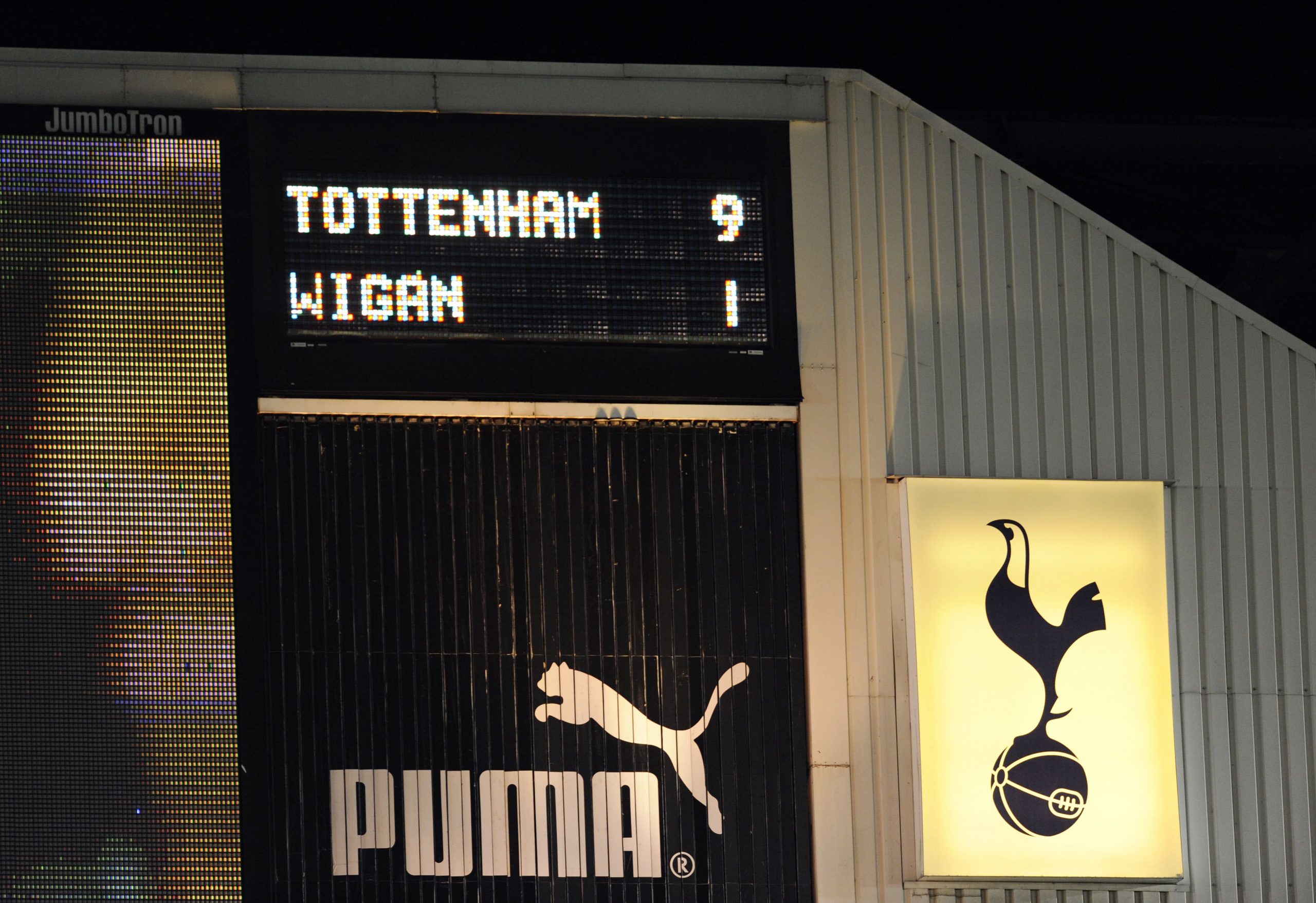 Tottenham beat Wigan Athletic 9-1 eleven years ago today. (GETTY Images)
