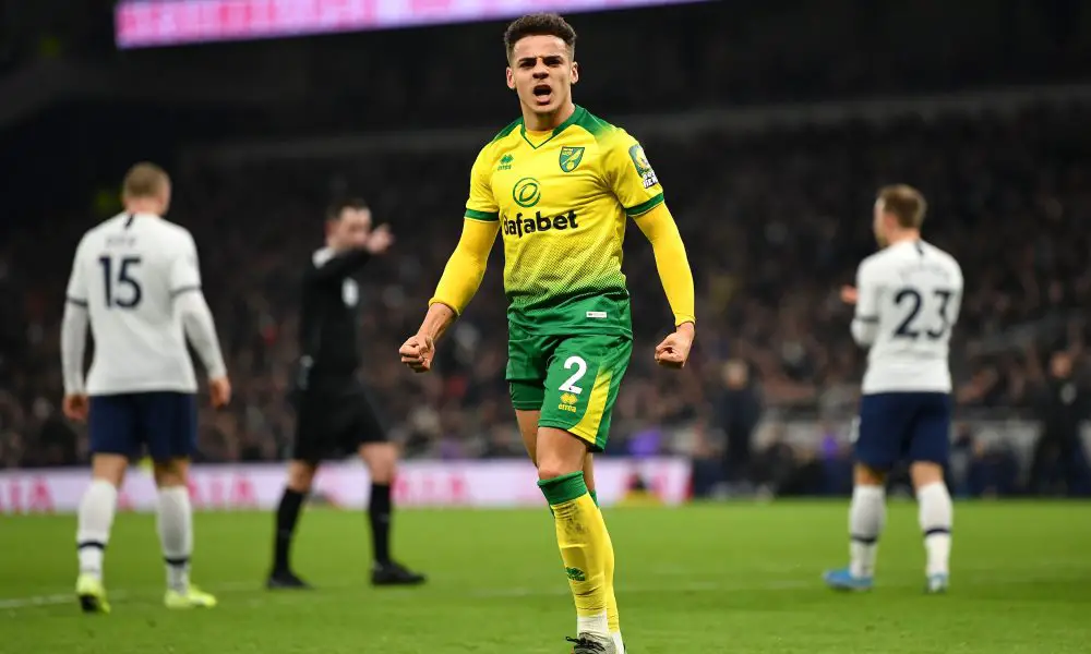 Max Aarons in action for Norwich City against Tottenham Hotspur. (GETTY Images)