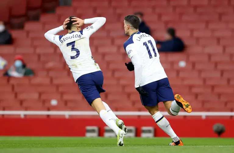 Erik Lamela celebrates after scoring against Arsenal. (imago Images)