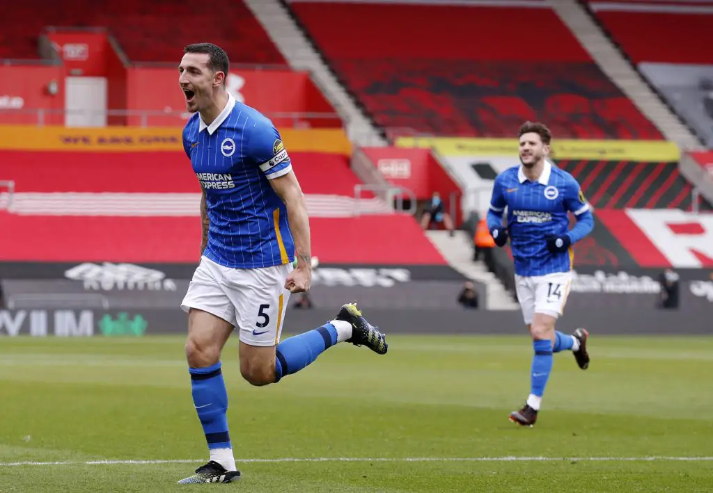 Lewis Dunk celebrates after scoring for Brighton. (imago Images)