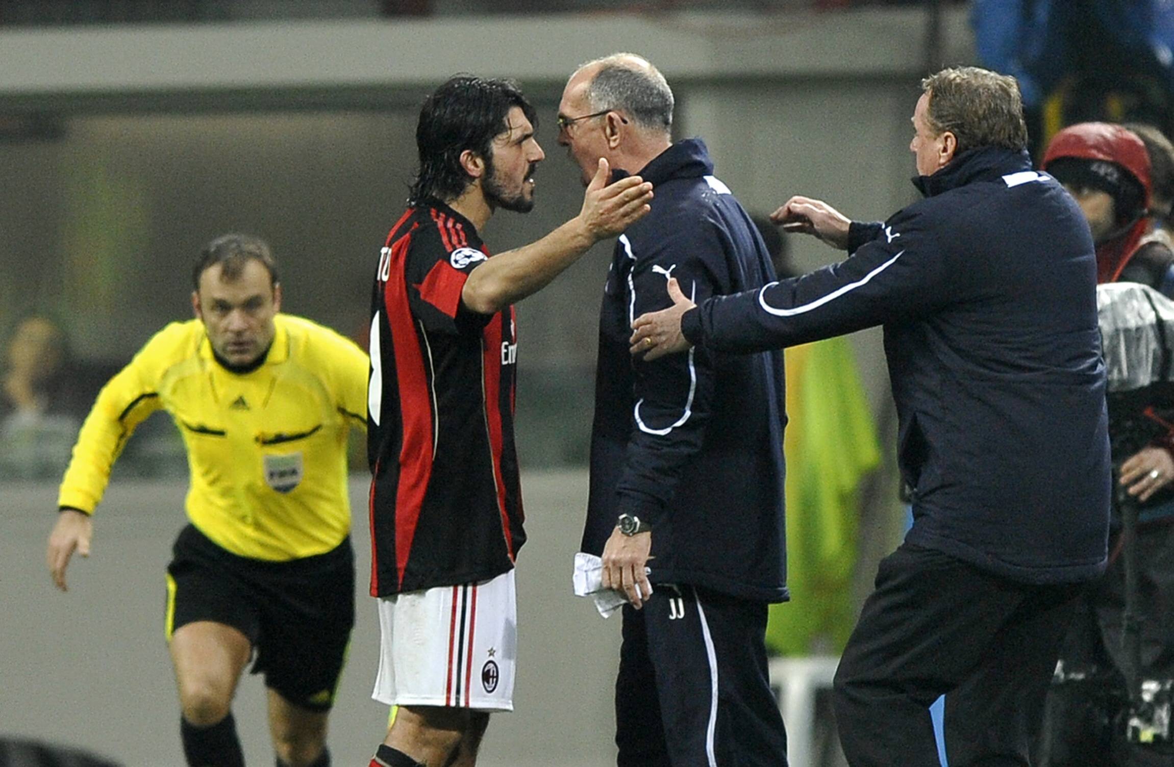 Gennaro Gattuso clashes with Tottenham Hotspur coach Joe Jordan in 2011.