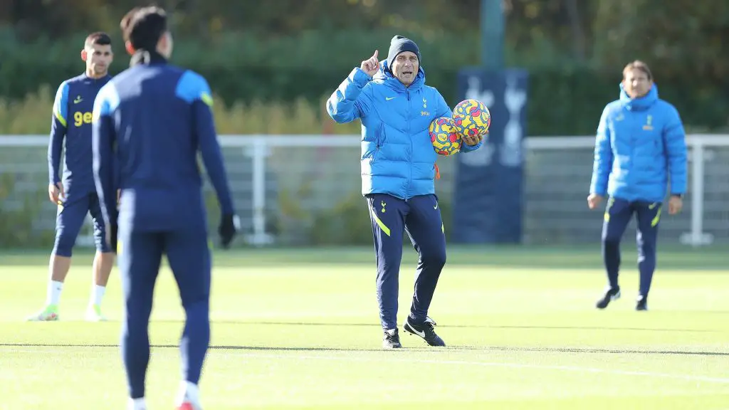 Antonio Conte in training with the Tottenham squad. (Tottenham Hotspur Twitter)