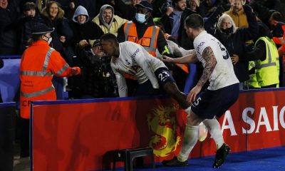 Tottenham Hotspur star, Steven Bergwijn, celebrates scoring for Tottenham.