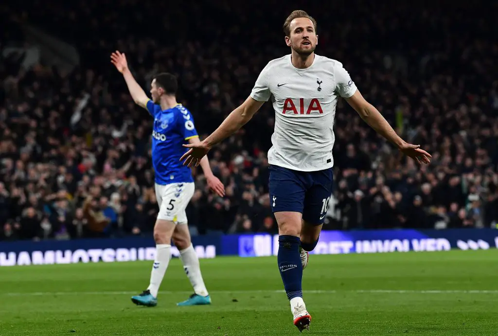 Tottenham Hotspur striker Harry Kane reacts to overtaking Thierry Henry in Premier League all-time list. (Photo by BEN STANSALL/AFP via Getty Images)