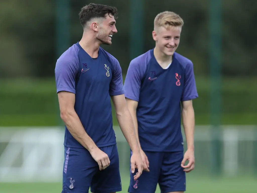 Troy Parrott and Harvey White in training for Tottenham Hotspur.