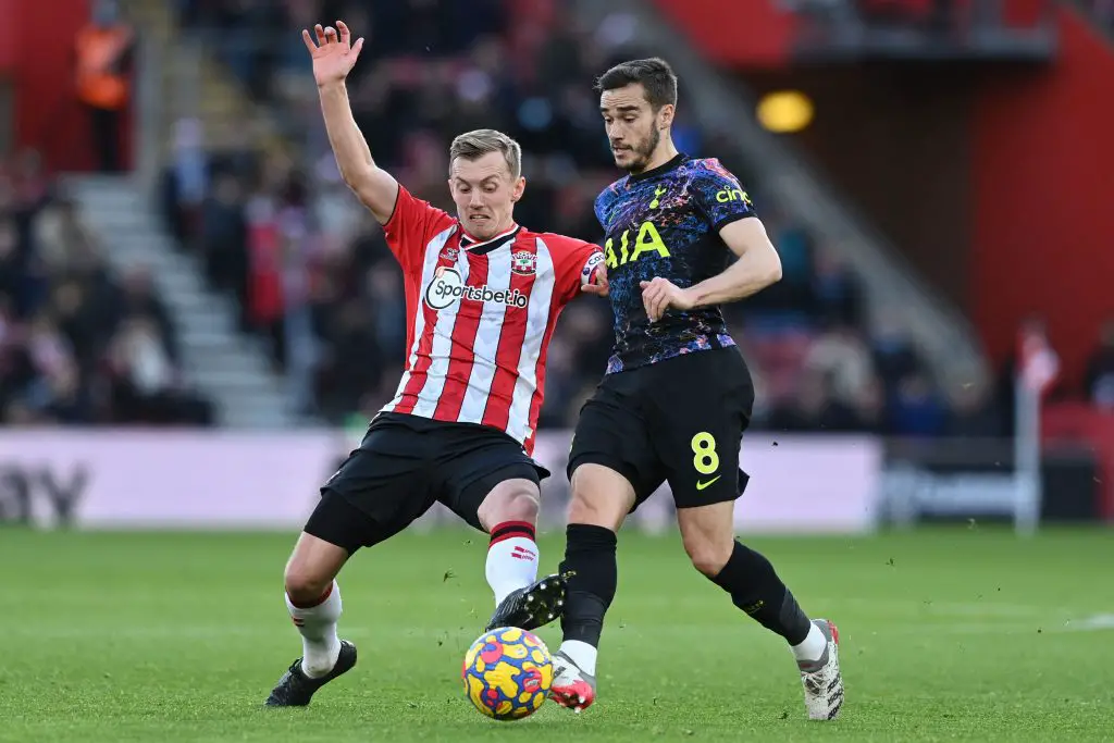 Harry Winks in action for Tottenham Hotspur against James Ward-Prowse of Southampton.