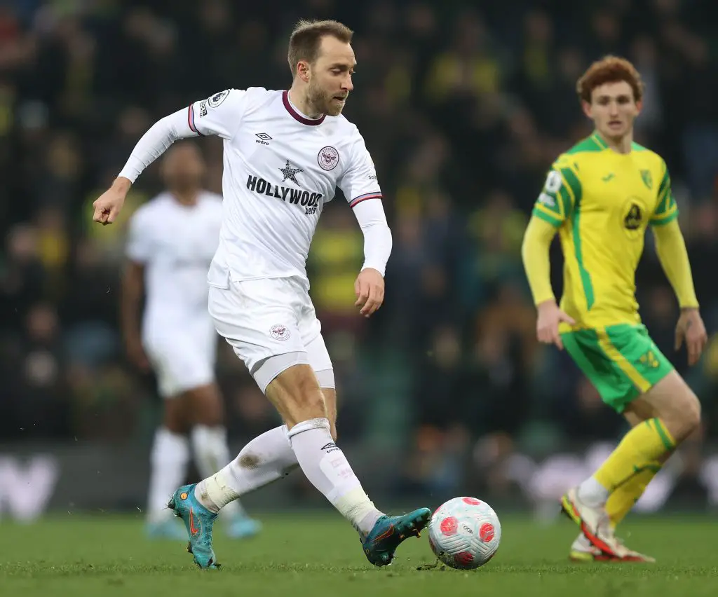 Christian Eriksen in action for Brentford. (Photo by Julian Finney/Getty Images)