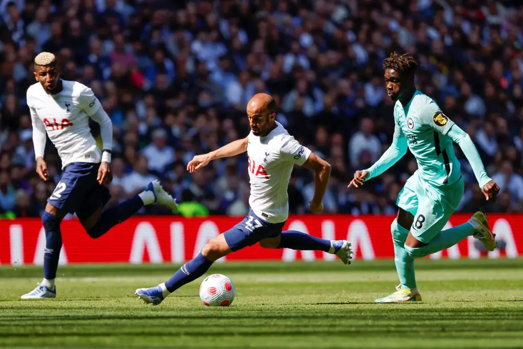 Lucas Moura remains optimistic about Tottenham's Champions League qualification chances. (Photo by TOLGA AKMEN/AFP via Getty Images)