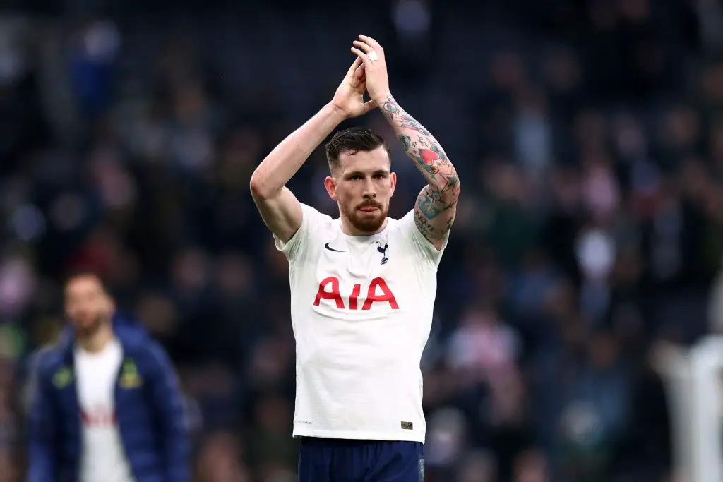 Pierre-Emile Hojbjerg of Tottenham Hotspur applauds the fans following victory in the Premier League match against Newcastle United. (Photo by Ryan Pierse/Getty Images)