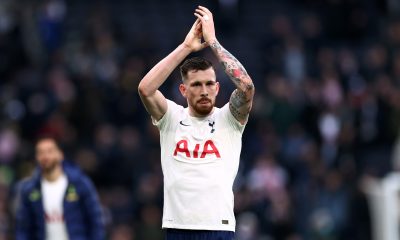 Pierre-Emile Hojbjerg of Tottenham Hotspur applauds the fans following victory in the Premier League match against Newcastle United. (Photo by Ryan Pierse/Getty Images)