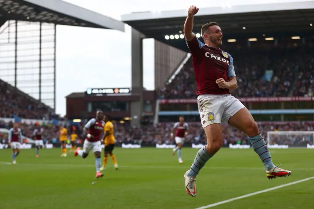 Aston Villa's Scottish midfielder John McGinn celebrates scoring a goal. (Photo by ADRIAN DENNIS/AFP via Getty Images)