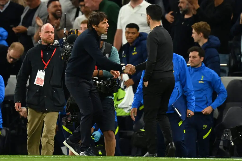 Tottenham boss Antonio Conte hits out at Mikel Arteta for Rob Holding red card complaints. (Photo by GLYN KIRK/AFP via Getty Images)