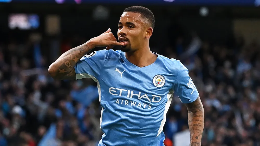 Gabriel Jesus celebrates for Manchester City.