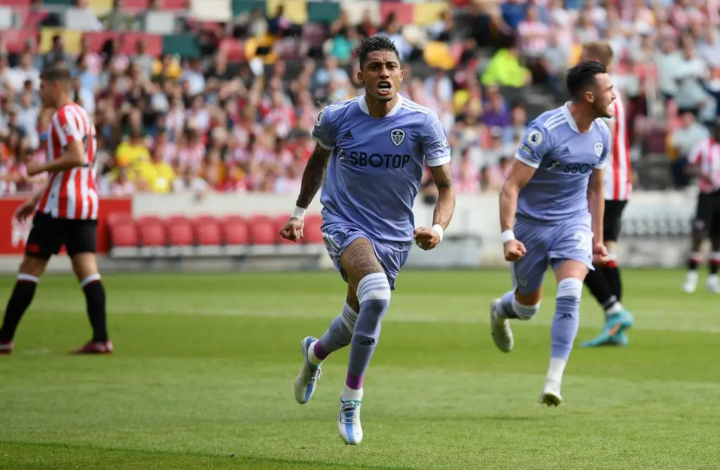 Leeds United are expected to reject Arsenal's bid for Raphinha amidst Tottenham Hotspur interest. (Photo by Alex Davidson/Getty Images)