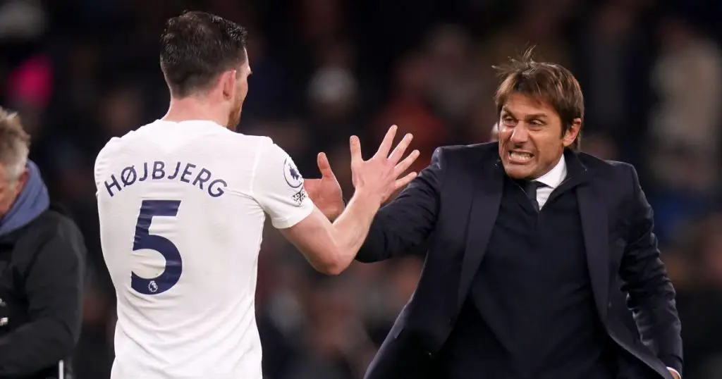 Tottenham Hotspur: Pierre-Emile Hojbjerg and Antonio Conte.