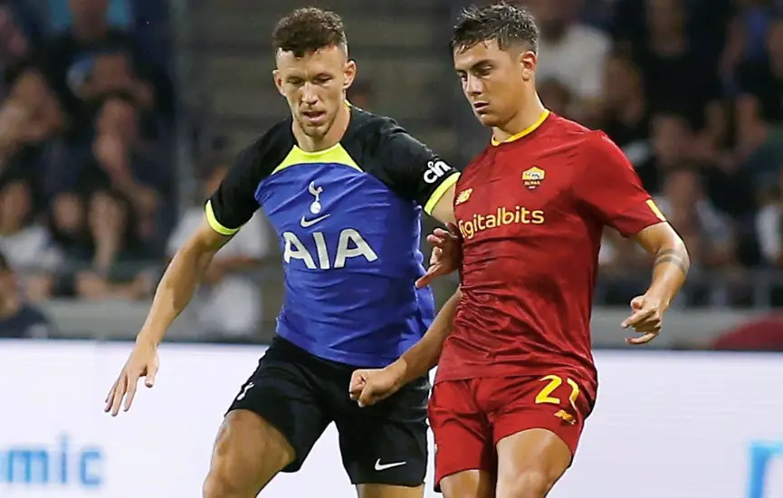 Ivan Perisic of Spurs with Paulo Dybala of AS Roma. (Image: Official Spurs Twitter)