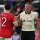 Gary Neville of Manchester United with Jamie Carragher during the Legends of the North match.