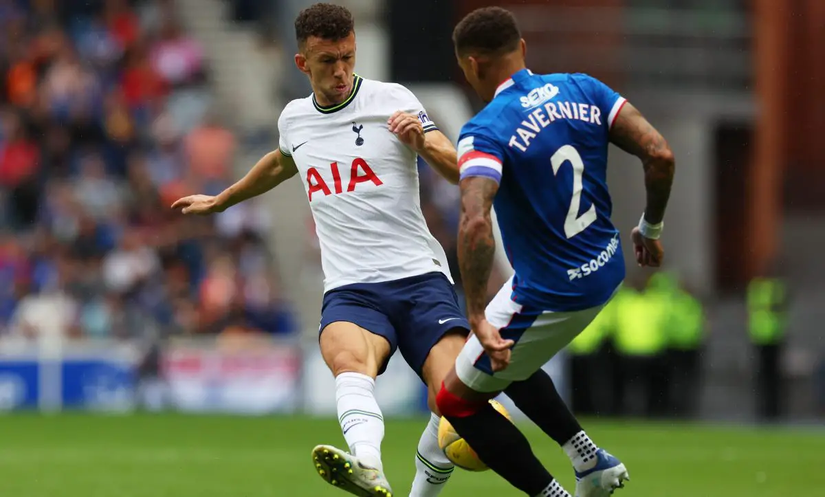 Ivan Perisic in action for Spurs against James Tavernier of Rangers. (Image: @OfficialFPL on Twitter)