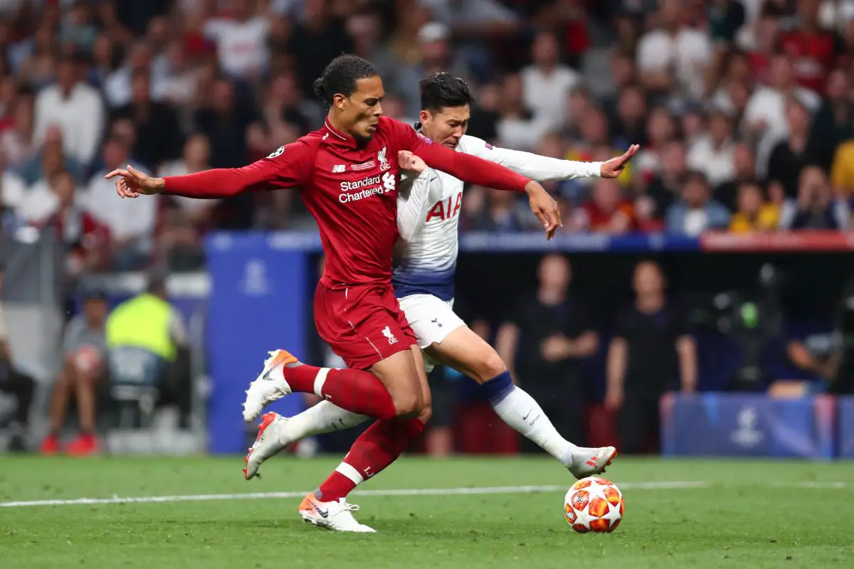 Virgil van Dijk of Liverpool tackles Heung-Min Son of Tottenham Hotspur. The Dutchman was a brick wall in the 2019 UEFA Champions League final against Spurs. 
