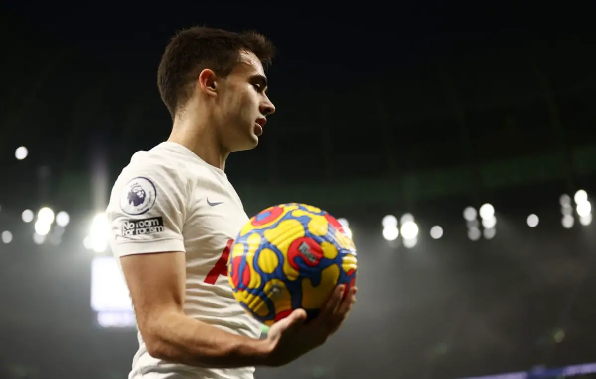 Sergio Reguilon of Tottenham Hotspur looks on during a Premier League match. (Photo by Paul Harding/Getty Images)