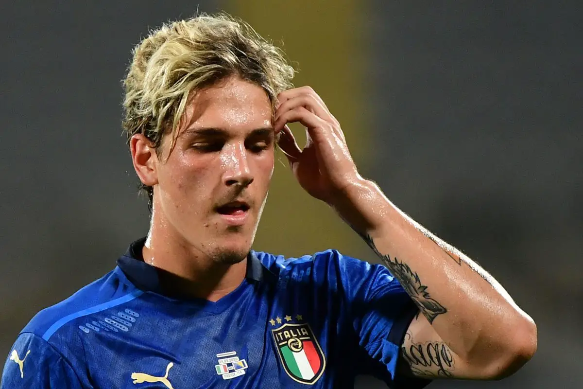 Nicolo Zaniolo reacts at the end of the UEFA Nations League match against Bosnia and Herzegovina. (Photo by ISABELLA BONOTTO/AFP via Getty Images)