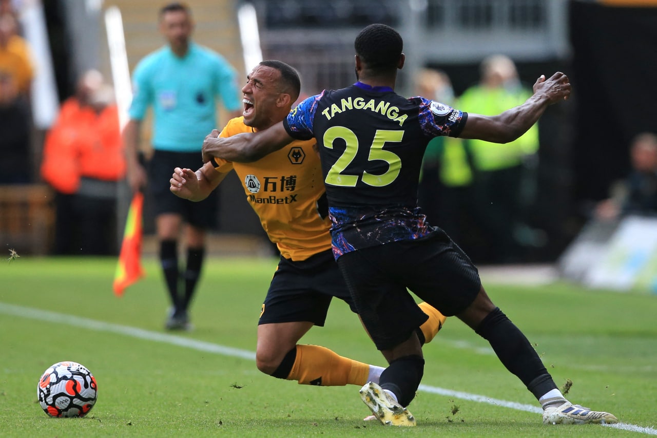 Wolves' Marcal challenged by Tottenham Hotspur's Japhet Tanganga.