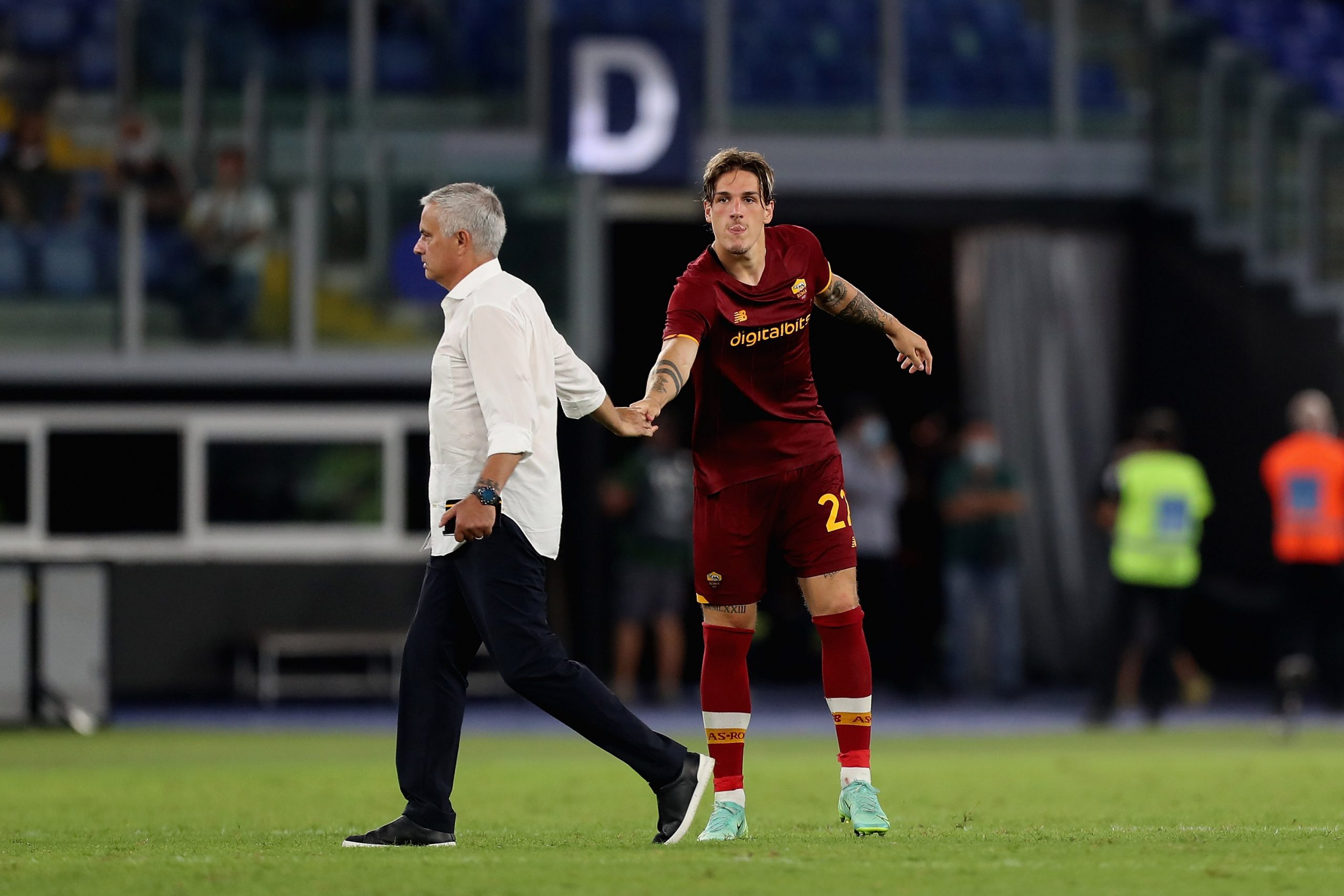 Jose' Mourinho and Nicolo Zaniolo at AS Roma.
