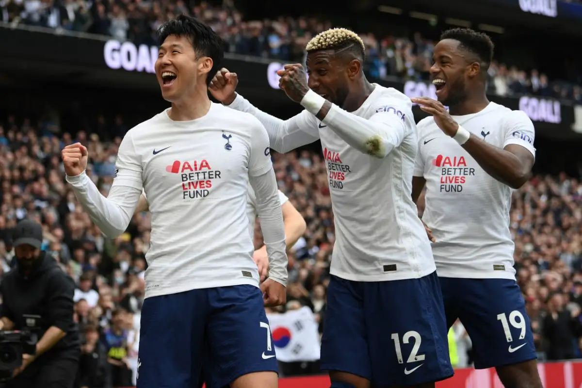 Son Heung-min with Emerson Royal and Ryan Sessegnon of Tottenham Hotspur.
