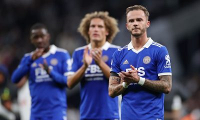 James Maddison embraces Leicester City fans after defat against Tottenham Hotspur by a 6-2 scoreline in September 2022.