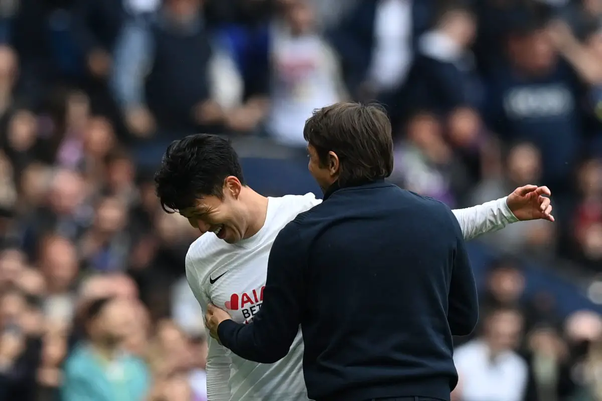 Son Heung-min and Antonio Conte of Tottenham Hotspur. 