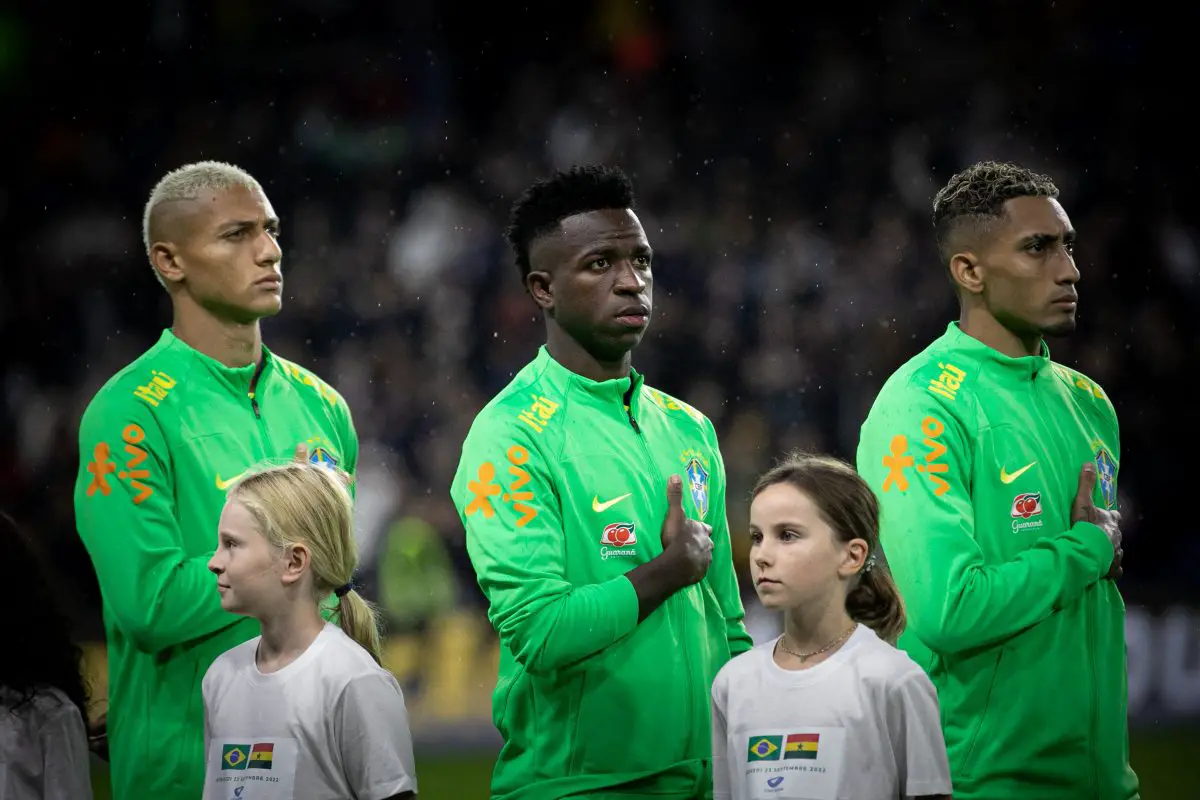 Richarlison, Vinicius Jr et Raphinha avant le match amical du Brésil contre le Ghana