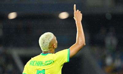 Richarlison celebrates after scoring a goal for Brazil against Ghana.