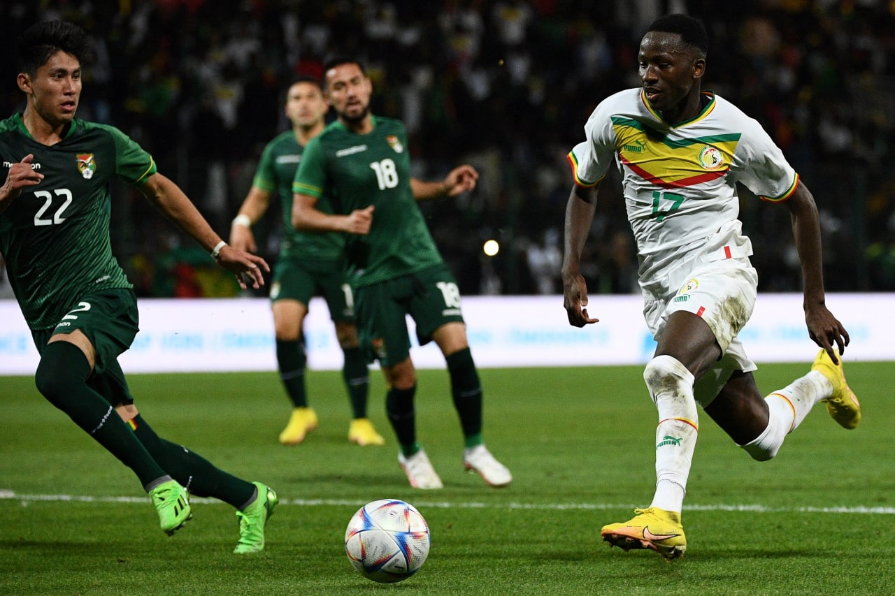 Tottenham Hotspur's Pape Sarr in action for Senegal against Bolivia in a friendly. Miguel Terceros