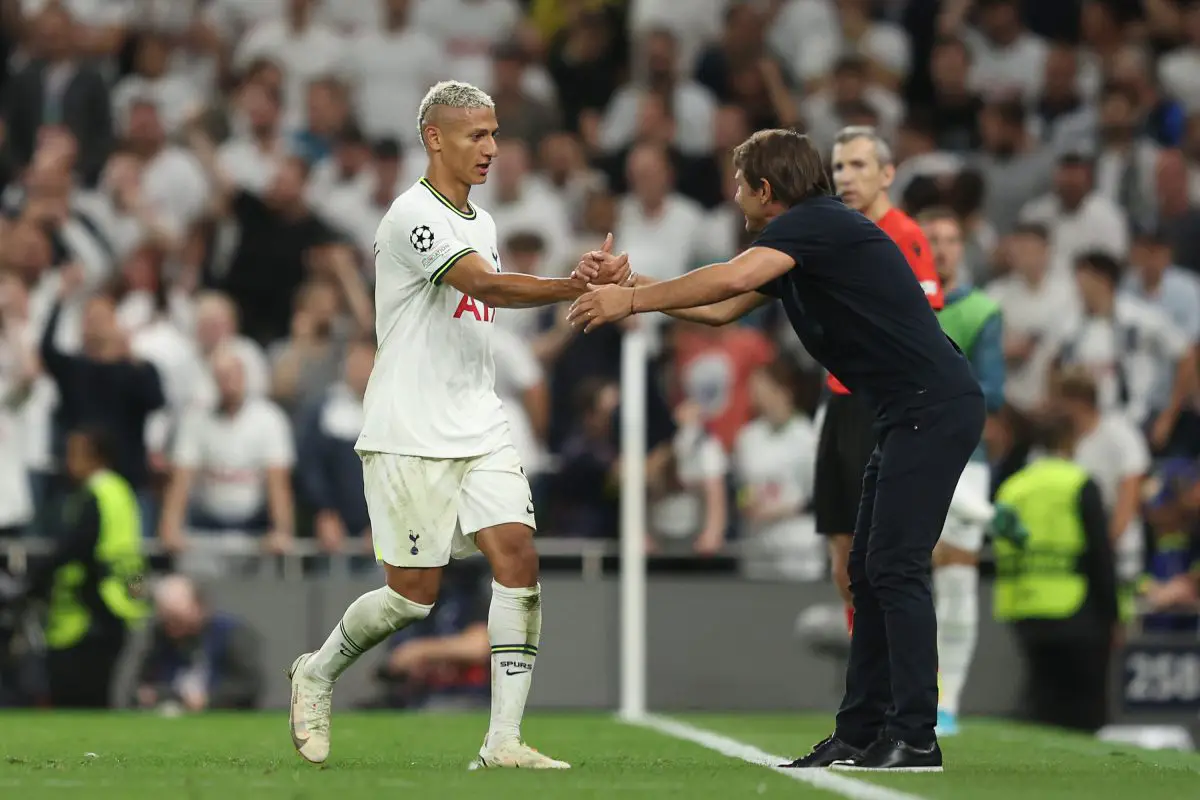 Richarlison with Tottenham Hotspur manager, Antonio Conte. (Photo by Richard Heathcote/Getty Images)