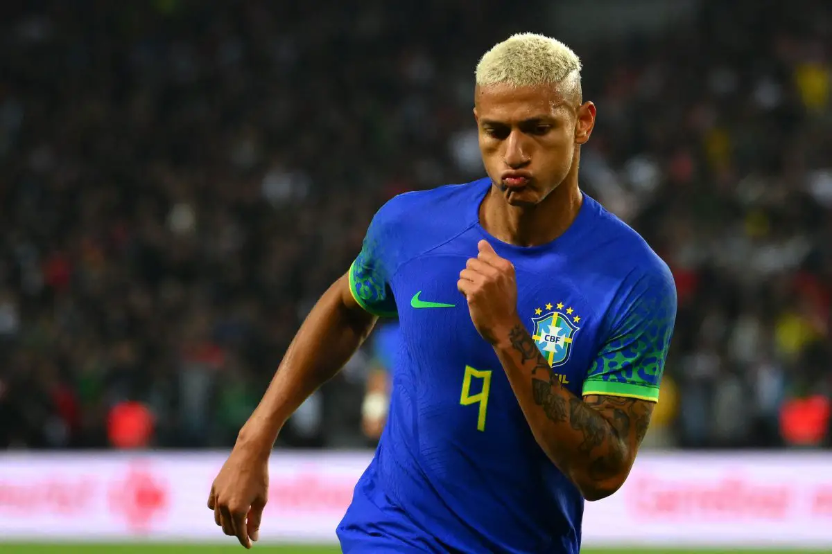 Tottenham Hotspur's Richarlison celebrates after scoring for Brazil against Tunisia at the Parc des Princes in September 2022.