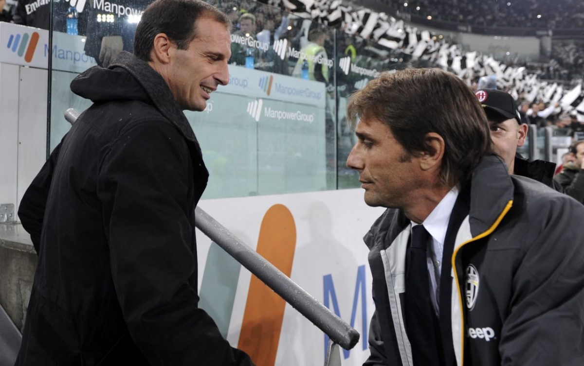 Massimiliano Allegri with then Juventus manager, Antonio Conte.