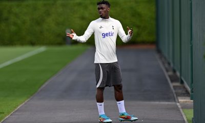 Yves Bissouma takes part in a team training session at Tottenham Hotspur Football Club Training Ground. (Photo by GLYN KIRK/AFP via Getty Images)