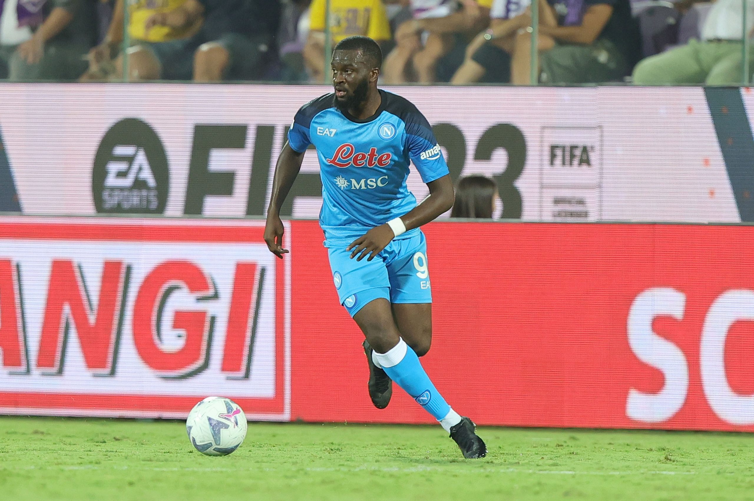 Tanguy Ndombele of SSC Napoli in action during the Serie A match against ACF Fiorentina.