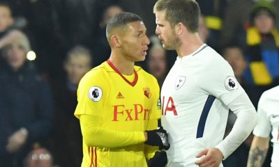 Richarlison during his time at Watford, squaring up to Tottenham Hotspur's Eric Dier. (Image: OLLY GREENWOOD/AFP via Getty Images)